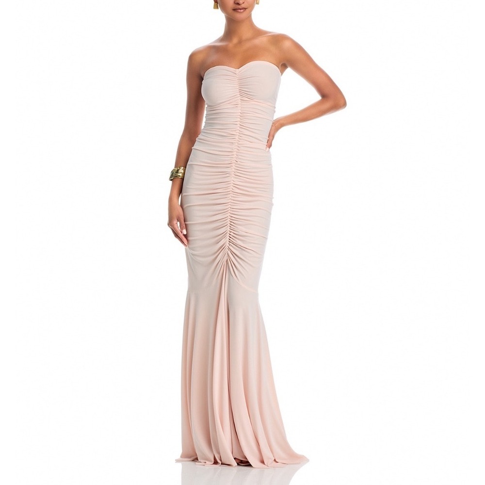 Norma Kamali Strapless Shirred Front Fishtail Gown Baby Pink XS NEW